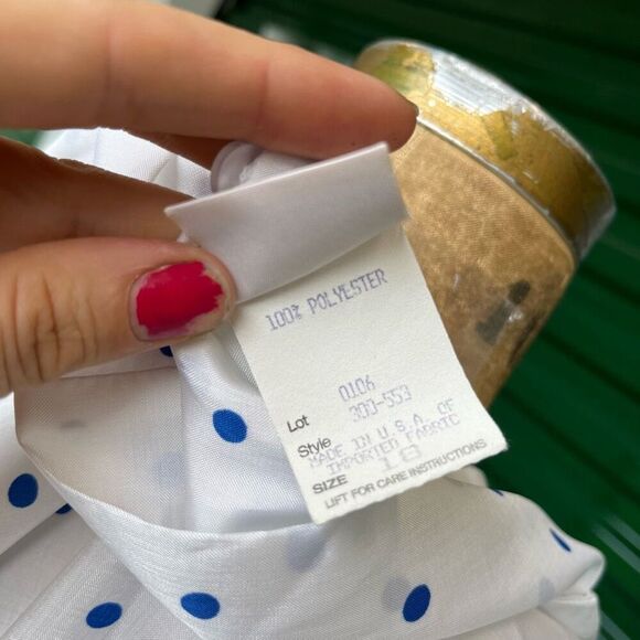 Vintage 80s Pykettes White & Blue Polka Dot Short Sleeve Blouse XL USA - Picture 8 of 9